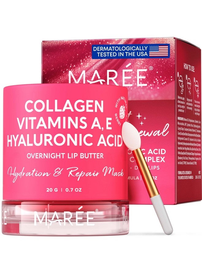 Lip Mask With Hyaluronic Acid & Coconut Oil Overnight Collagen Lip Butter To Nourish & Hydrate Dry Cracked Lips Moisturizer For Skin Care With Shea & Cocoa Butter Sleeping Lip Butter Balm