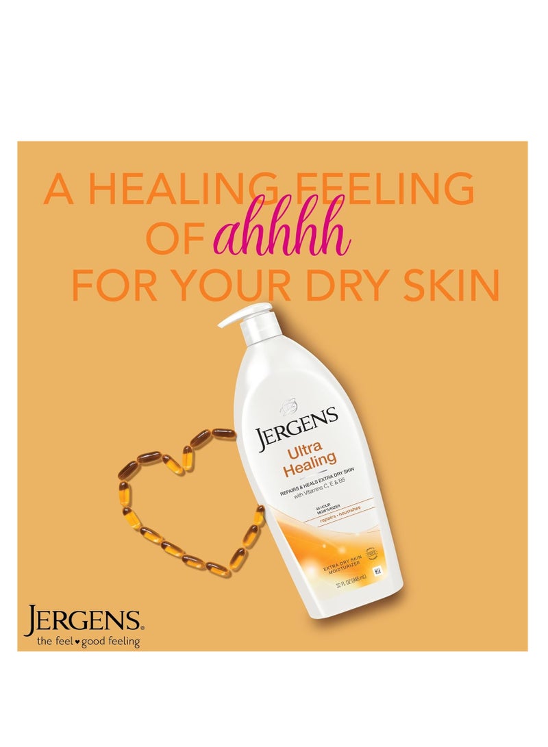 Jergens Ultra Healing Dry Skin Moisturizer, Body and Hand Lotion for Dry Skin, for Quick Absorption into Extra Dry Skin, with HYDRALUCENCE blend, Vitamins C, E, and B5, 32 Ounce