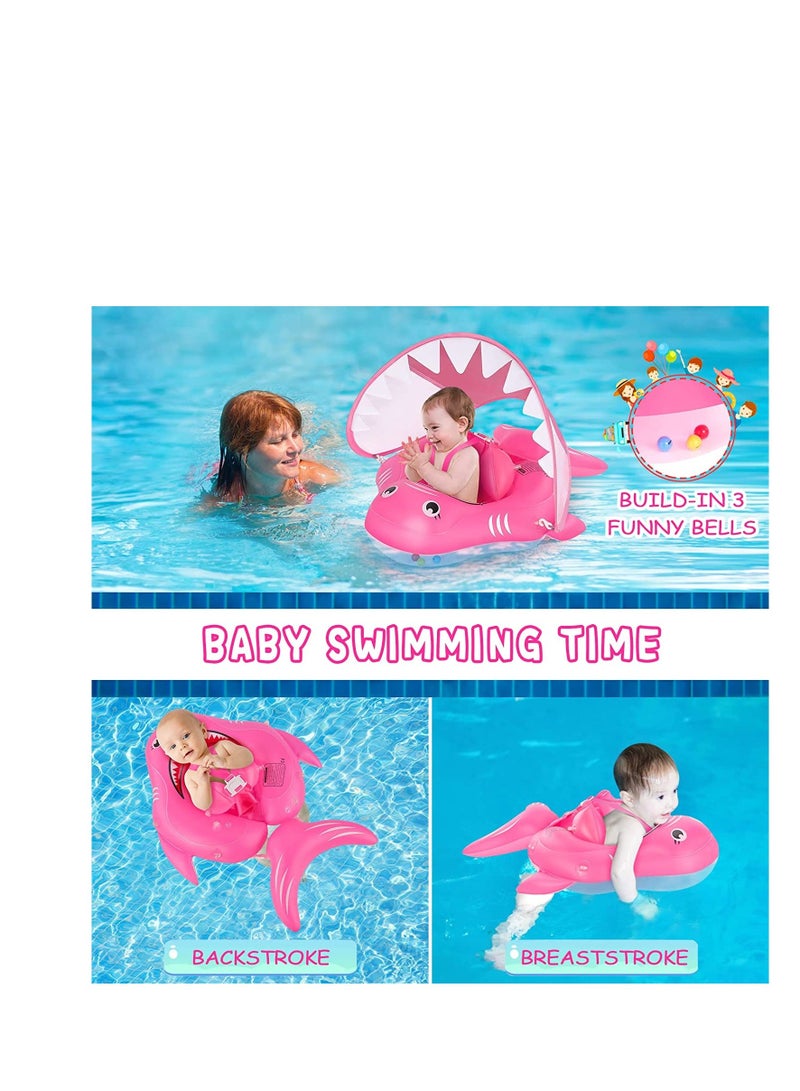 Baby Pool Float Infant Swimming Float with Sun Protection Canopy Inflatable Floaties for Toddlers Shark Baby Swim Floats Ring for Pool Bath Toys for Newborn 3-12 Months, S