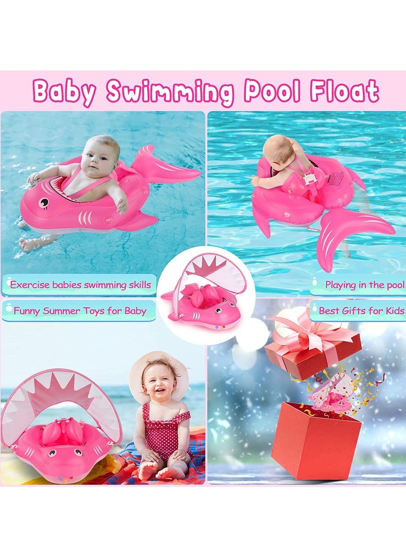 Baby Pool Float Infant Swimming Float with Sun Protection Canopy Inflatable Floaties for Toddlers Shark Baby Swim Floats Ring for Pool Bath Toys for Newborn 3-12 Months, S