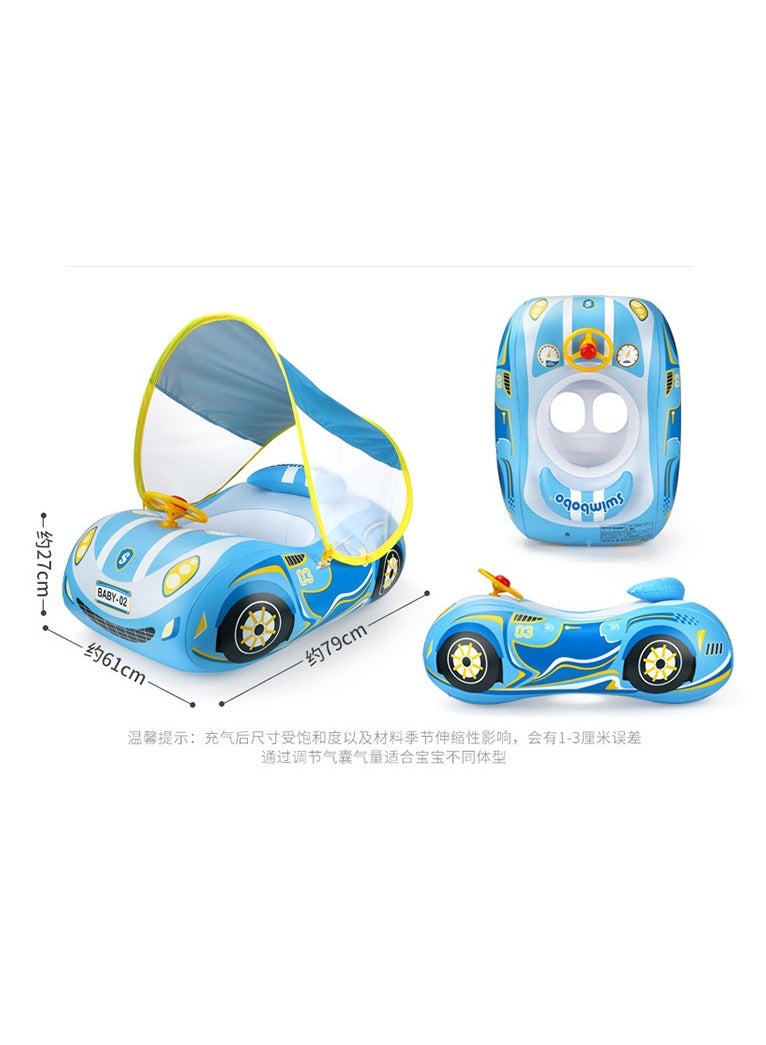 Little Sunshine Inflatable Car Toddler Pool Float with Adjustable Sun Canopy and Safety Seat - Pool Toy for Kids 1-4 Years Old (Blue)