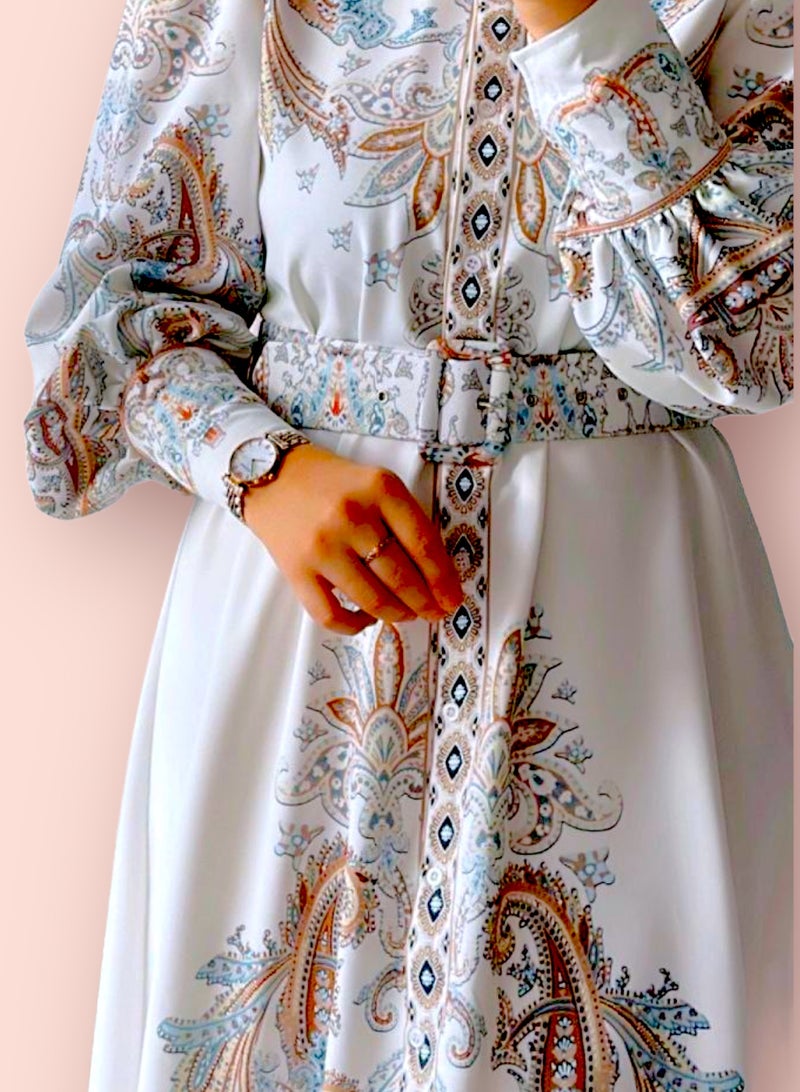 Women's long dress, new style clothing, Contemporary Floral-Patterned Dress for Women - Elegant and Modern Design in Size 38, Long Sleeve Dress, ,Fashionable Dress with Elegant Chic Style Wear