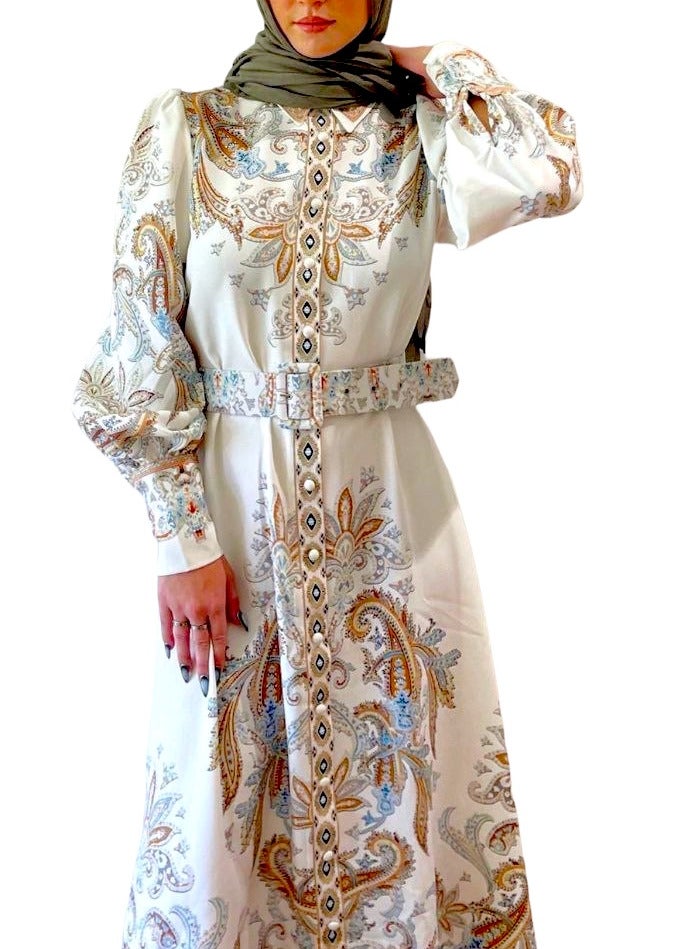 Women's long dress, new style clothing, Contemporary Floral-Patterned Dress for Women - Elegant and Modern Design in Size 38, Long Sleeve Dress, ,Fashionable Dress with Elegant Chic Style Wear