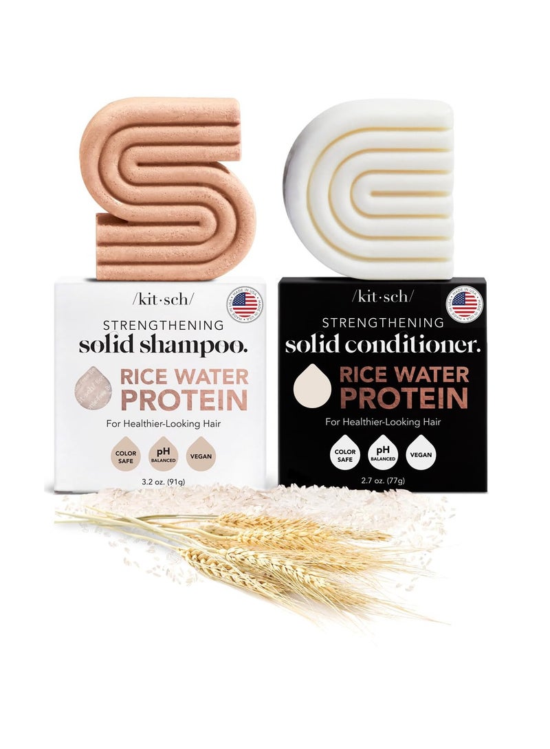 Kitsch Rice Bar Shampoo & Conditioner Set for Hair Growth - Solid Shampoo & Conditioner Bar Set for Strengthening Hair - Rice Water Shampoo Bar & Conditioner Soap - Paraben-Free, Made in USA, 2pcs