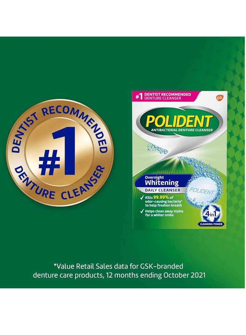 Polident Overnight Whitening Denture Cleanser Tablets - 120 Count