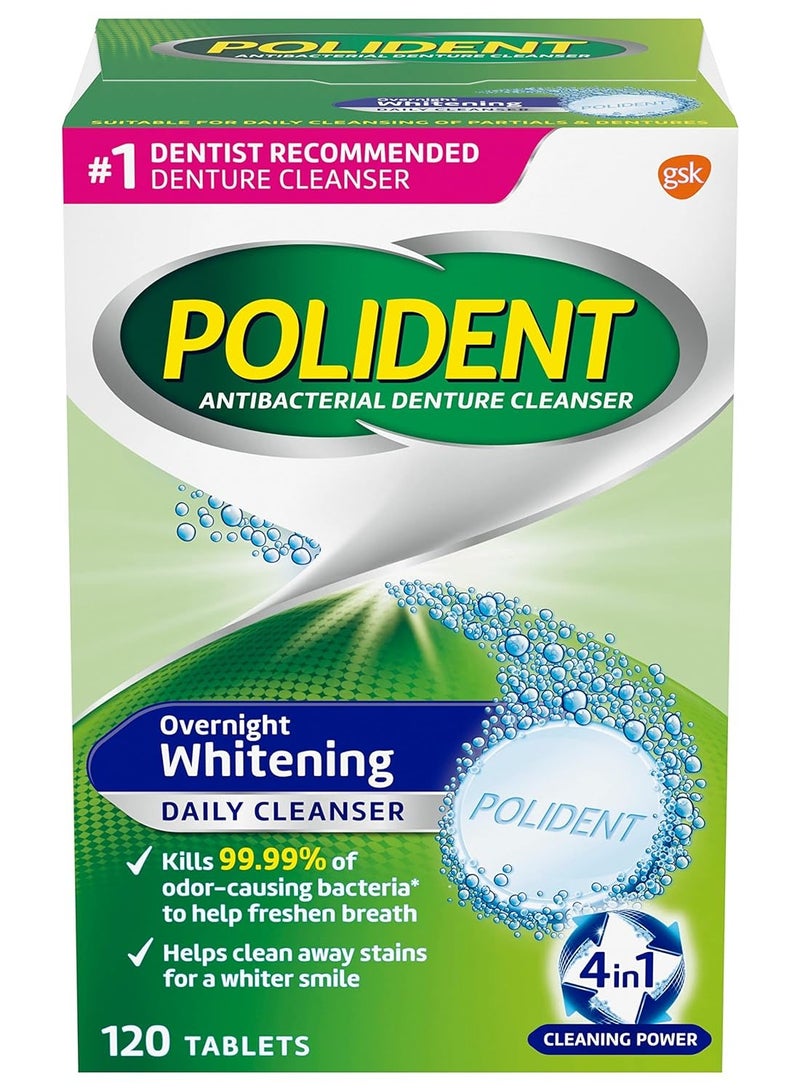 Polident Overnight Whitening Denture Cleanser Tablets - 120 Count