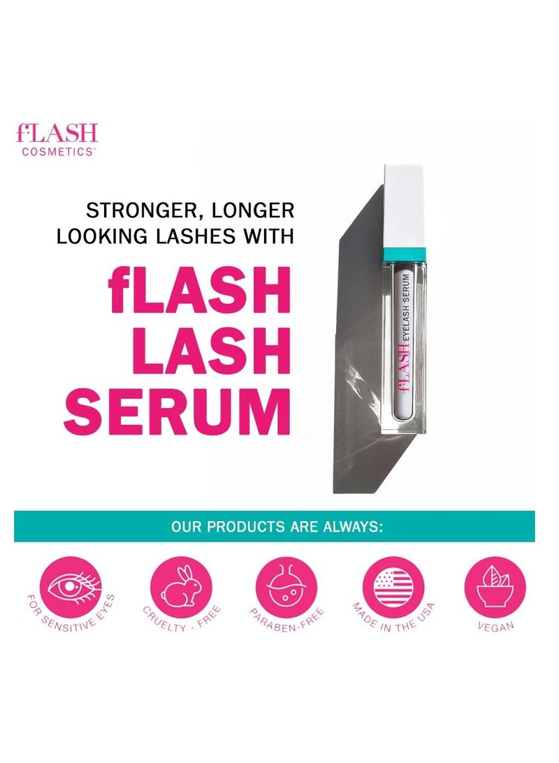 fLASH Eyelash Serum, Serum for Long, Curled Lashes - Enhances and Strengthens Your Natural Lashes - Safe and Effective Formula, 3-Month Supply