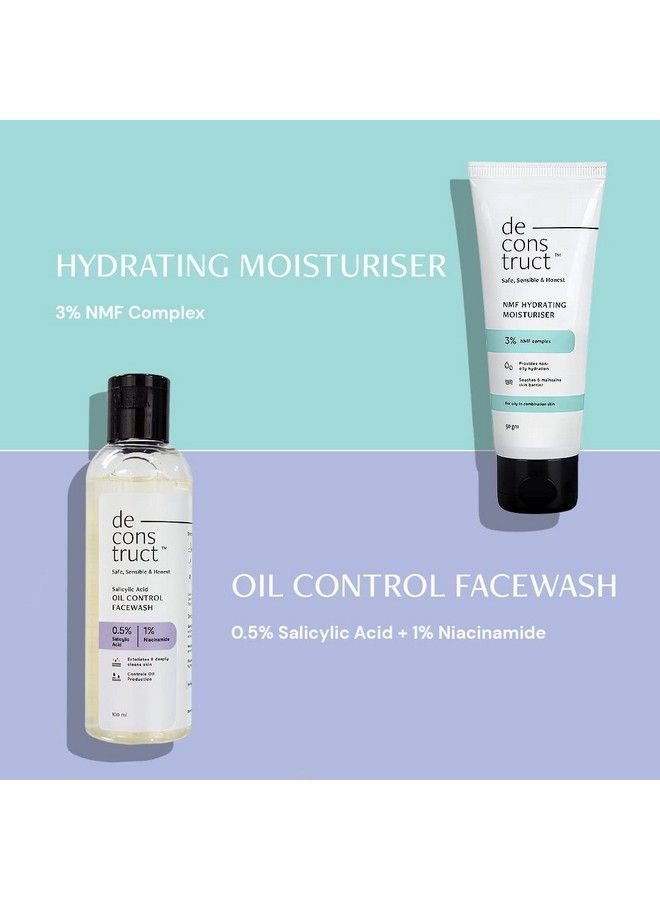 Daily Oil Free Cleanse & Hydrate Duo Oil Control Face Wash (100Ml) + Hydrating Moisturiser (50G) ; Oilfree And Hydrated Skin ; For Oily Acne Prone Skin ; Pack Of 2