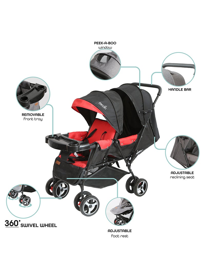 Pair Twin Stroller -  Fire Red