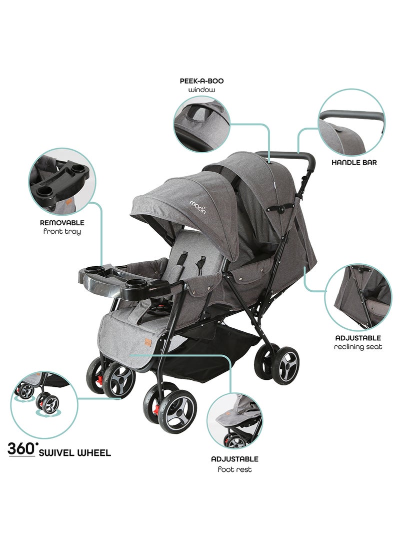 Pair Twin Stroller -Mid Grey