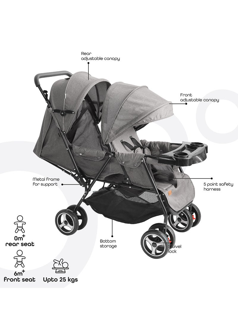 Pair Twin Stroller -Mid Grey