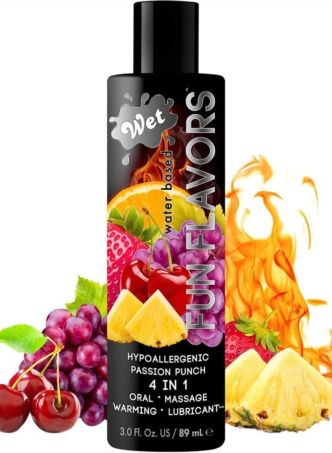 Fun Flavors Passion Punch 4 in 1 Warming Flavored Lube 3 Fl Oz, Premium Personal Lubricant, Men, Women and Couples, Paraben, Gluten, Stain, And Sugar Free