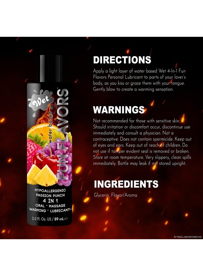 Fun Flavors Passion Punch 4 in 1 Warming Flavored Lube 3 Fl Oz, Premium Personal Lubricant, Men, Women and Couples, Paraben, Gluten, Stain, And Sugar Free