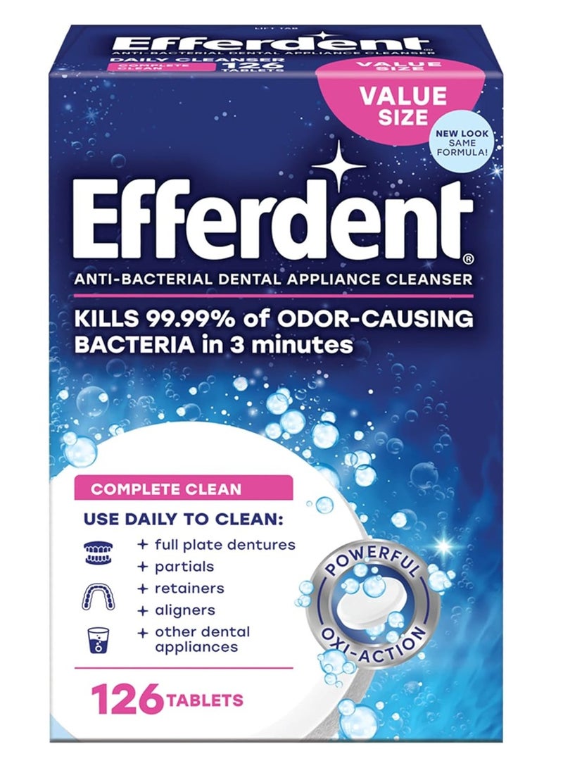 Efferdent Retainer Cleaning Tablets, Denture Cleanser Tablets for Dental Appliances, Complete Clean, 126 Tablets