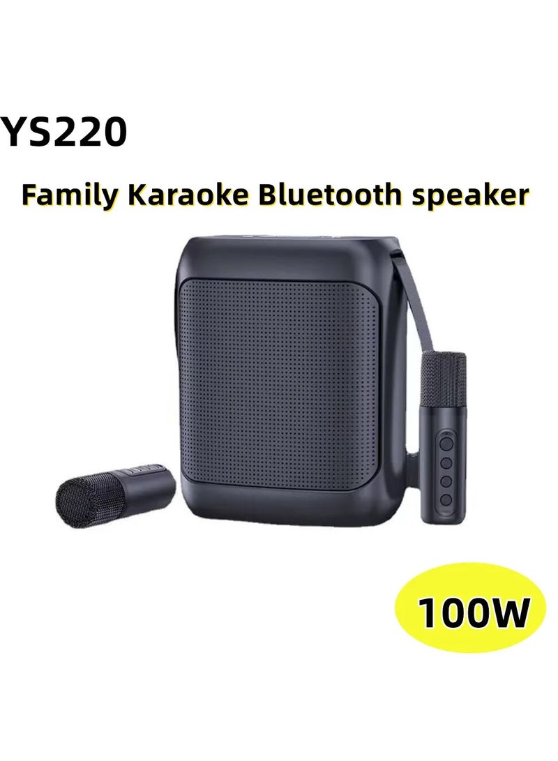 YS-220 Outdoor Karaoke Speaker Big Strap Speaker With Dual UHF Wireless Microphone Black