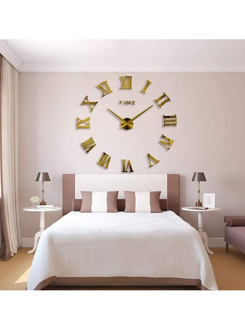 FFD Frameless Wall Clock With Mirror Number Stickers For Home & Office Decoration Black 120cm