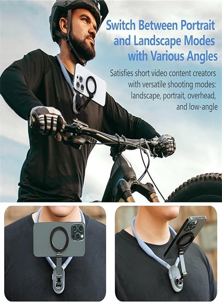Neck Phone Holder, Cell Phone Holder Around Neck POV/Vlog Selfie Mount Hand Free Phones Neck Holder Video Recording Chest Stand for iPhone 15 14 13 12 Seires and All Smartphones (blue)