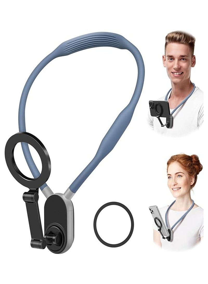 Neck Phone Holder, Cell Phone Holder Around Neck POV/Vlog Selfie Mount Hand Free Phones Neck Holder Video Recording Chest Stand for iPhone 15 14 13 12 Seires and All Smartphones (blue)