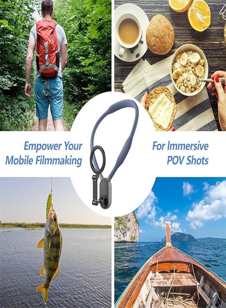 Neck Phone Holder, Cell Phone Holder Around Neck POV/Vlog Selfie Mount Hand Free Phones Neck Holder Video Recording Chest Stand for iPhone 15 14 13 12 Seires and All Smartphones (blue)