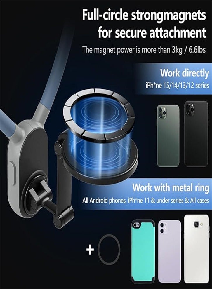 Neck Phone Holder, Cell Phone Holder Around Neck POV/Vlog Selfie Mount Hand Free Phones Neck Holder Video Recording Chest Stand for iPhone 15 14 13 12 Seires and All Smartphones (blue)