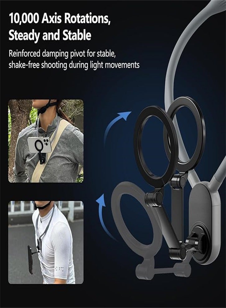 Neck Phone Holder, Cell Phone Holder Around Neck POV/Vlog Selfie Mount Hand Free Phones Neck Holder Video Recording Chest Stand for iPhone 15 14 13 12 Seires and All Smartphones (Grey)
