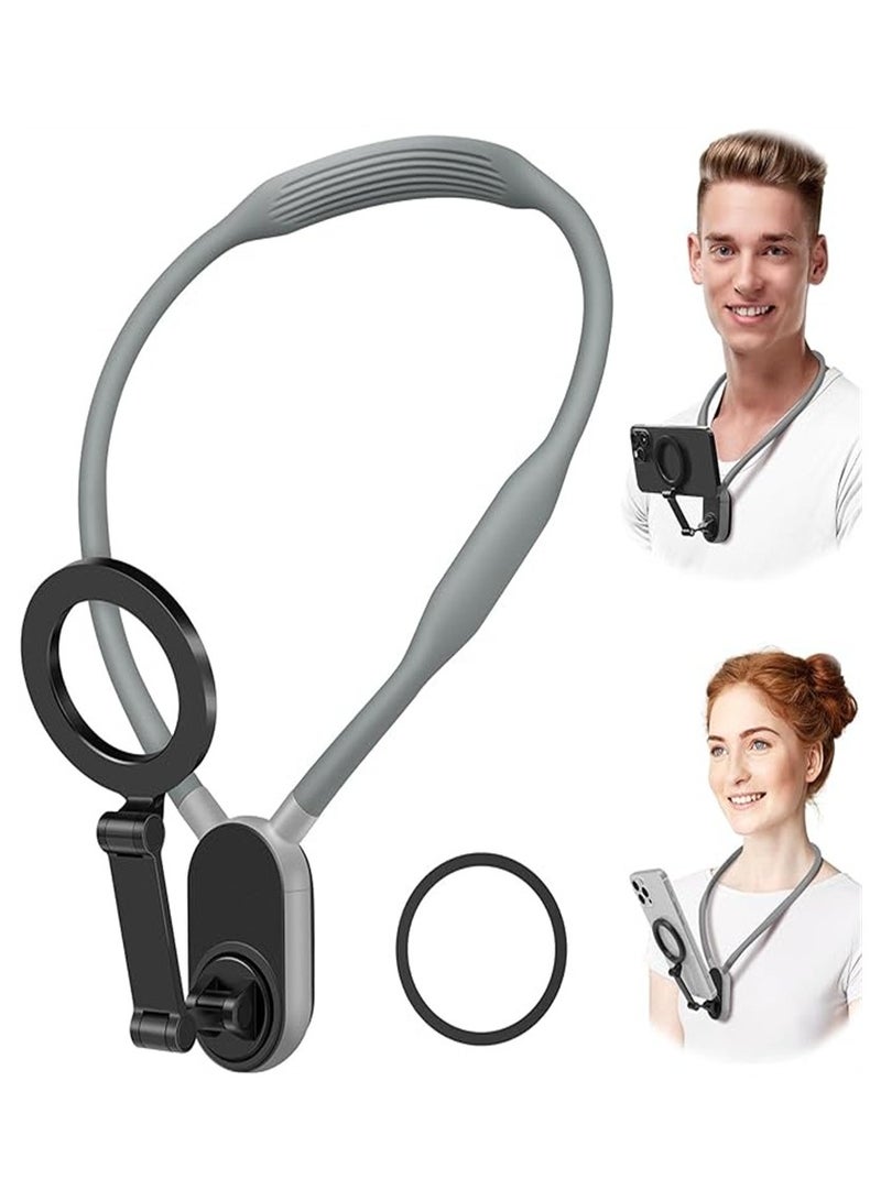 Neck Phone Holder, Cell Phone Holder Around Neck POV/Vlog Selfie Mount Hand Free Phones Neck Holder Video Recording Chest Stand for iPhone 15 14 13 12 Seires and All Smartphones (Grey)