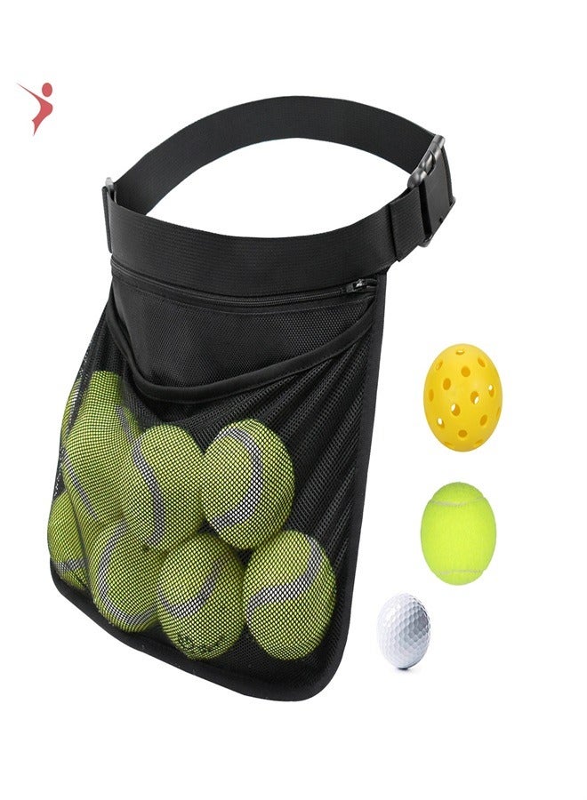 Portable Tennis Bag Sports Bag with Storage Pouch and Waist Pack Mesh Bag Tennis Ball Waist Pouch Holder Tennis Ball Bag Tennis Ball Holder Waist Pickleball Holder Hipster Ball Band Pickleball