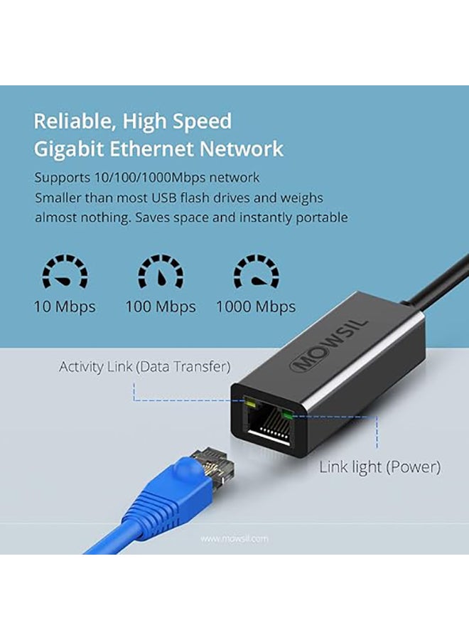 USB C to Ethernet Adapter Gigabit Type C to RJ45 Wired Network Thunderbolt 3 LAN Adaptor Compatible with MacBook, Surface Pro, iPad Pro 2021, Switch, PS5,XPS15/13, Huawei P60, Galaxy Tabs