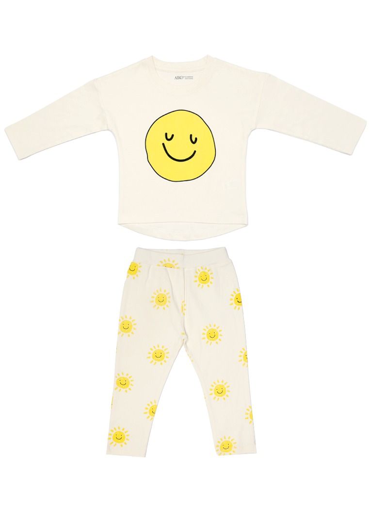 AIKO - Kids Cute Eternal Smiles Long Two Piece Pyjama Set 3-6 Months