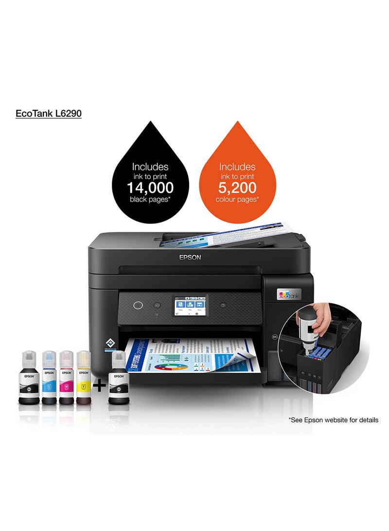 Ecotank L6290 Office Ink Tank Printer A4 Colour 4-In-1 Printer With ADF, Wi-Fi And Smart Panel Connectivity And Lcd Screen Black