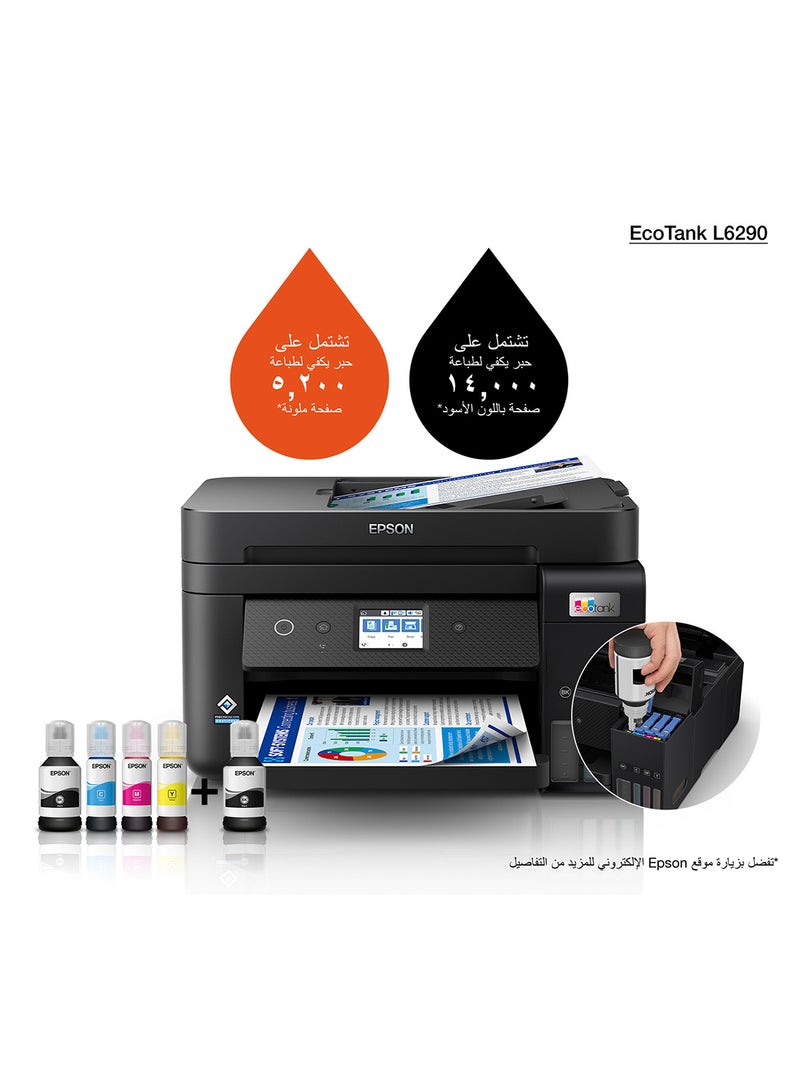 Ecotank L6290 Office Ink Tank Printer A4 Colour 4-In-1 Printer With ADF, Wi-Fi And Smart Panel Connectivity And Lcd Screen Black