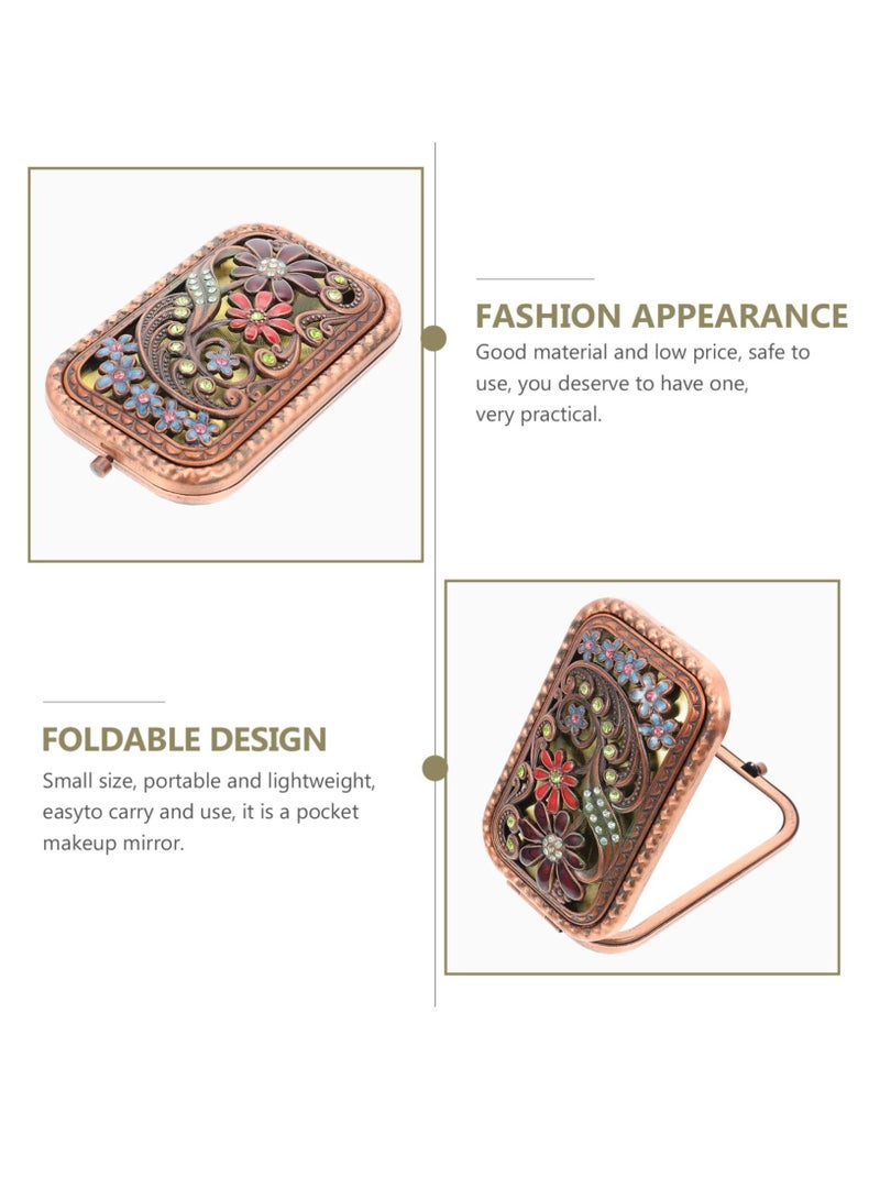 Folding Vanity Mirror, Travel Handheld Mirror Decorative Mirror Dual Sided Pocket Mirror Compact Makeup Mirror Purse Small Mirror Lightweight Mirror Metal Old Fashioned Dress