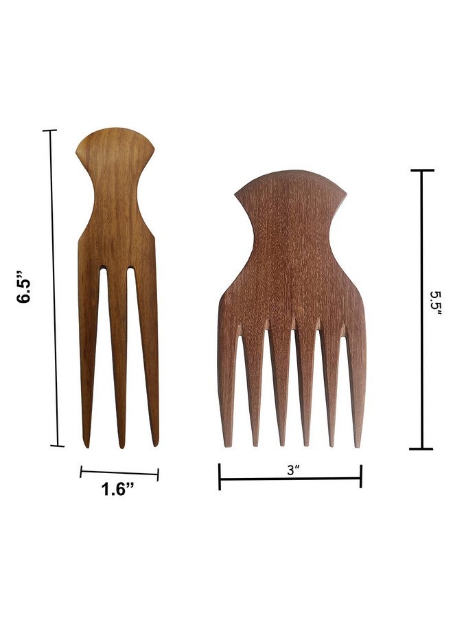 Comb For African Hair Wooden Comb Afro Pick Set For Women Wide Teeth Pick Prong Braiding/Parting 3 Tooth Comb For Braiding Handmade