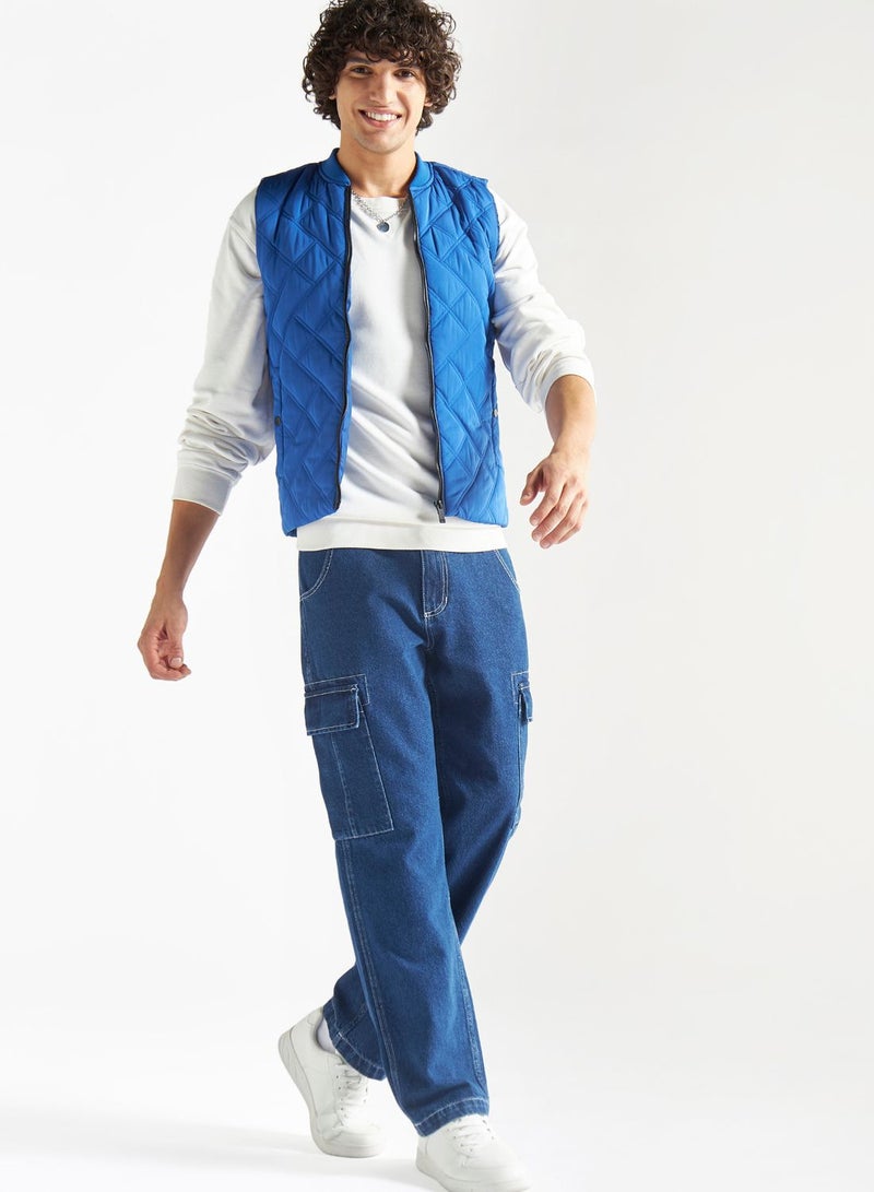 Quilted Zip Through Bomber Jacket