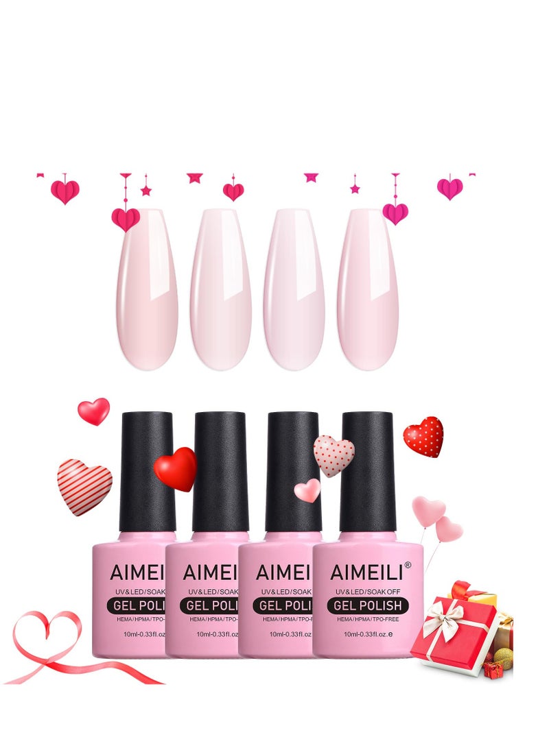 Transparent Milky White Nude Gel Nail Polish Soak Off U V LED Hema Free Gel Nail Lacquer Salon DIY Set Of 4pcs X 10ml - Kit Set 20