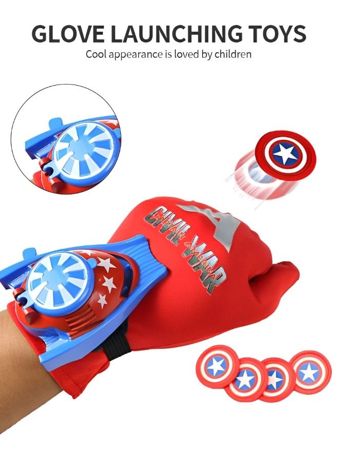 Superhero Launcher Toy Set, Captain America Costume Set, Superhero Costume Set, Superhero Cape and LED Mask,  Launcher Toy Gift for Kids