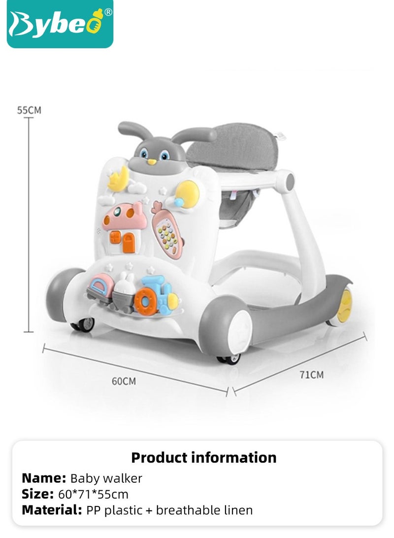 2 in 1 Baby Walker, Infant Walkers for Boys and Girls, Adjustable Height & Speed Walkers with Mute Wheels, Anti-Rollover Pram Stroller, Infant Walk Play Meal Chair for Toddlers