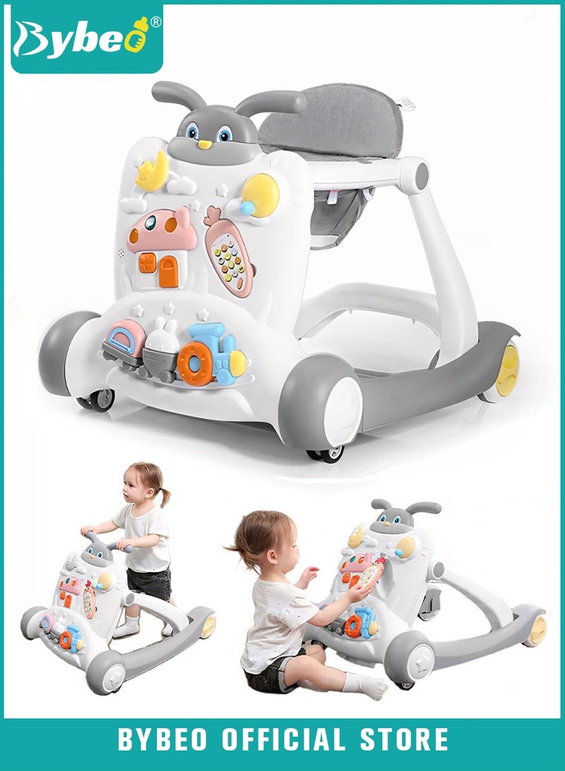 2 in 1 Baby Walker, Infant Walkers for Boys and Girls, Adjustable Height & Speed Walkers with Mute Wheels, Anti-Rollover Pram Stroller, Infant Walk Play Meal Chair for Toddlers