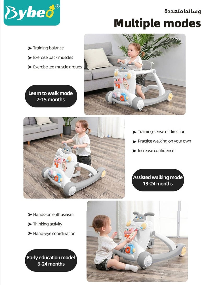 2 in 1 Baby Walker, Infant Walkers for Boys and Girls, Adjustable Height & Speed Walkers with Mute Wheels, Anti-Rollover Pram Stroller, Infant Walk Play Meal Chair for Toddlers