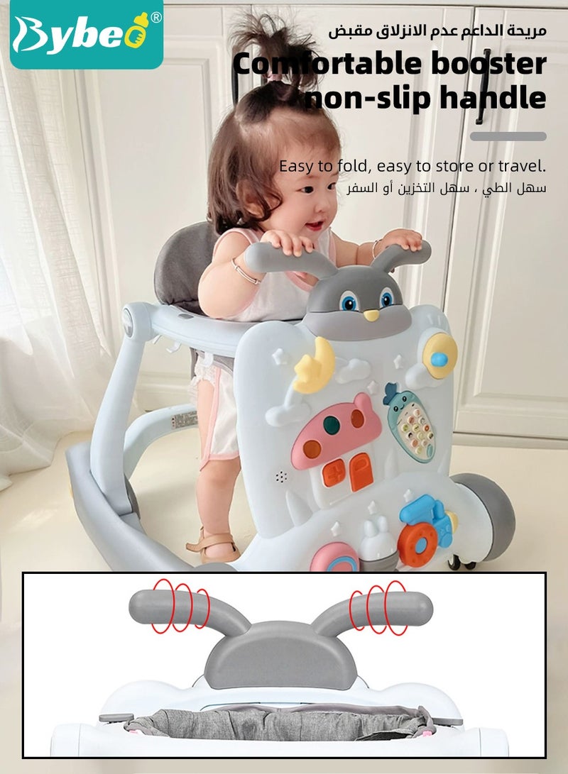 2 in 1 Baby Walker, Infant Walkers for Boys and Girls, Adjustable Height & Speed Walkers with Mute Wheels, Anti-Rollover Pram Stroller, Infant Walk Play Meal Chair for Toddlers