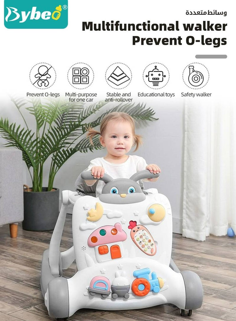 2 in 1 Baby Walker, Infant Walkers for Boys and Girls, Adjustable Height & Speed Walkers with Mute Wheels, Anti-Rollover Pram Stroller, Infant Walk Play Meal Chair for Toddlers