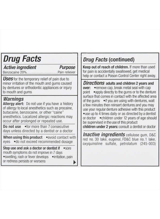 Dental Pain Relieving Cream for Dentures and Braces, 0.25 Ounce Tube