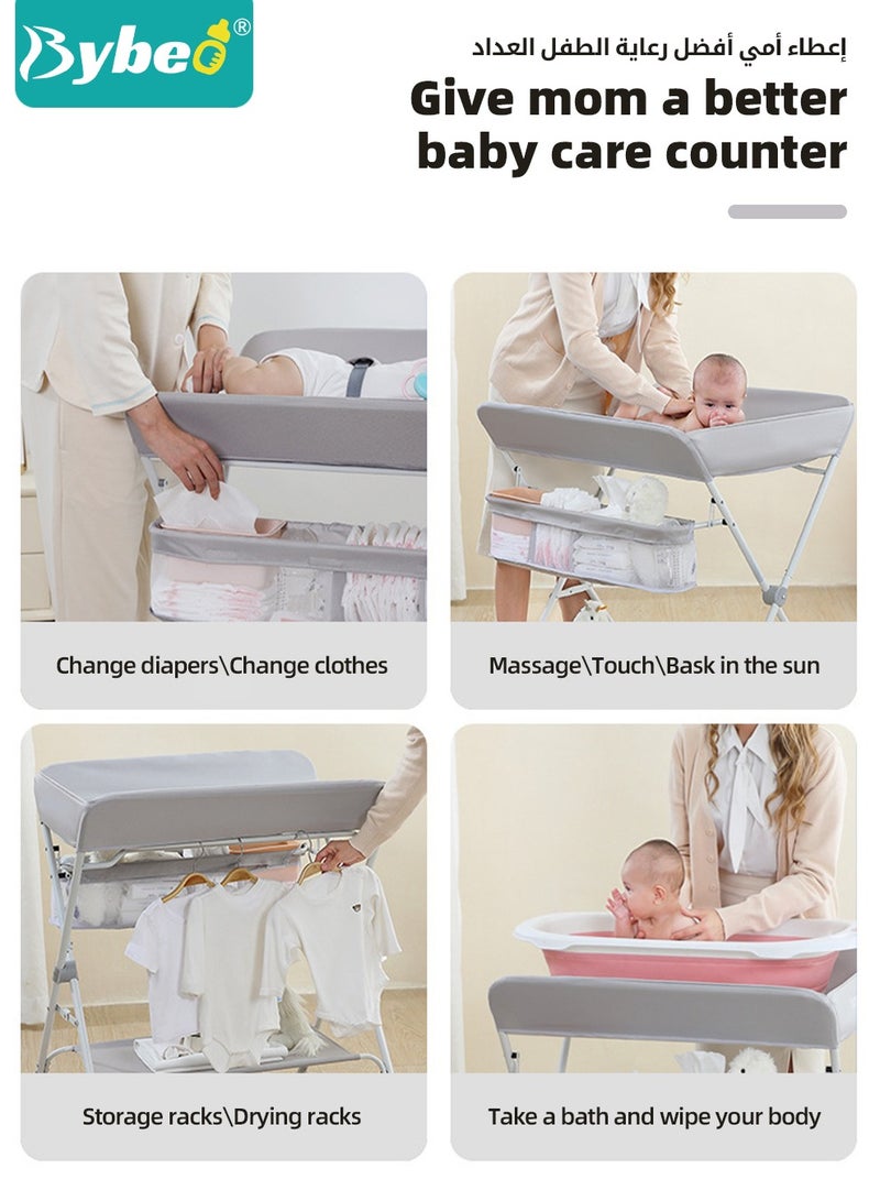 Baby Changing Table, Portable Diaper Dresser-Change Station for Infant, Foldable Nursing Tables, Mobile Nursery Organizer for Newborns and Infants,  with Adjustable Heights, Toy Rack, Double Shelves