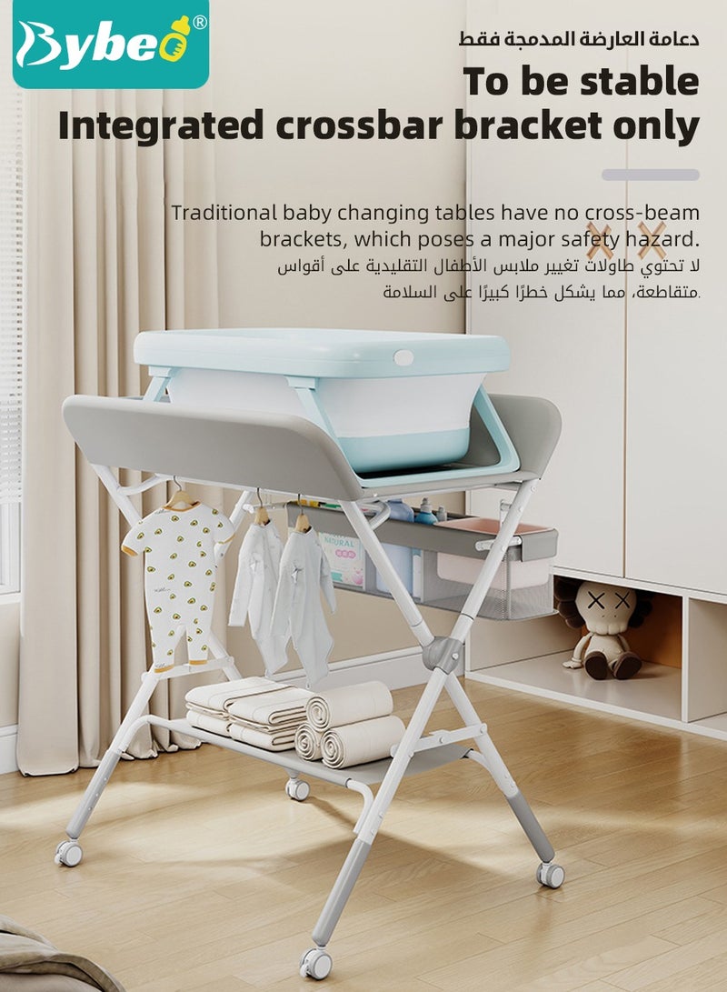 Baby Changing Table, Portable Diaper Dresser-Change Station for Infant, Foldable Nursing Tables, Mobile Nursery Organizer for Newborns and Infants,  with Adjustable Heights, Toy Rack, Double Shelves