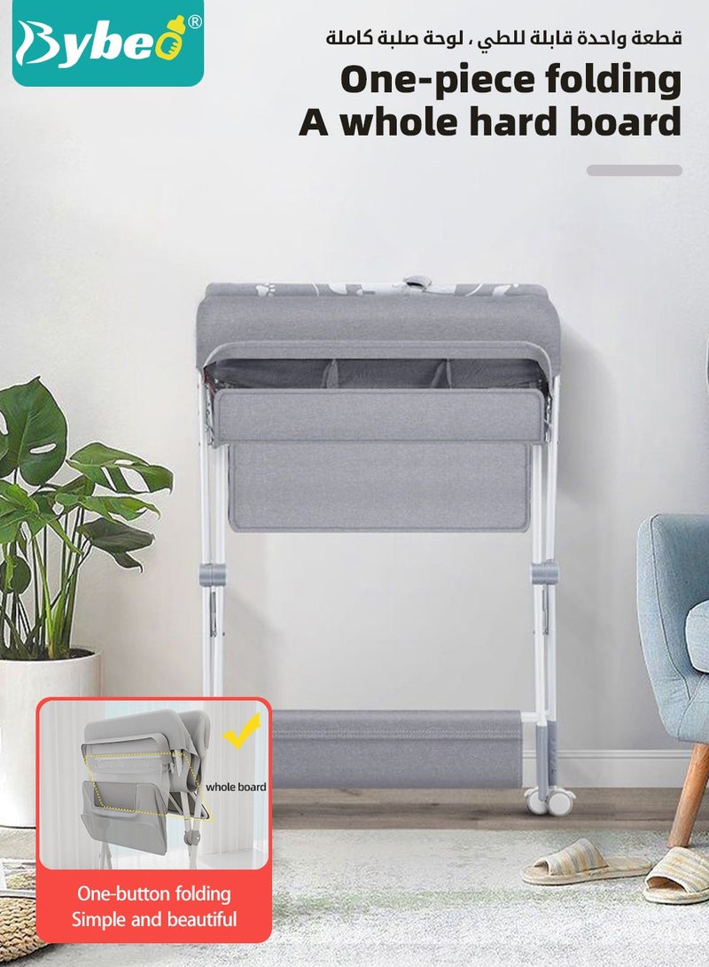 Baby Changing Table, Portable Diaper Dresser-Change Station for Infant, Foldable Nursing Tables, Mobile Nursery Organizer for Newborns and Infants,  with Adjustable Heights, Toy Rack, Double Shelves