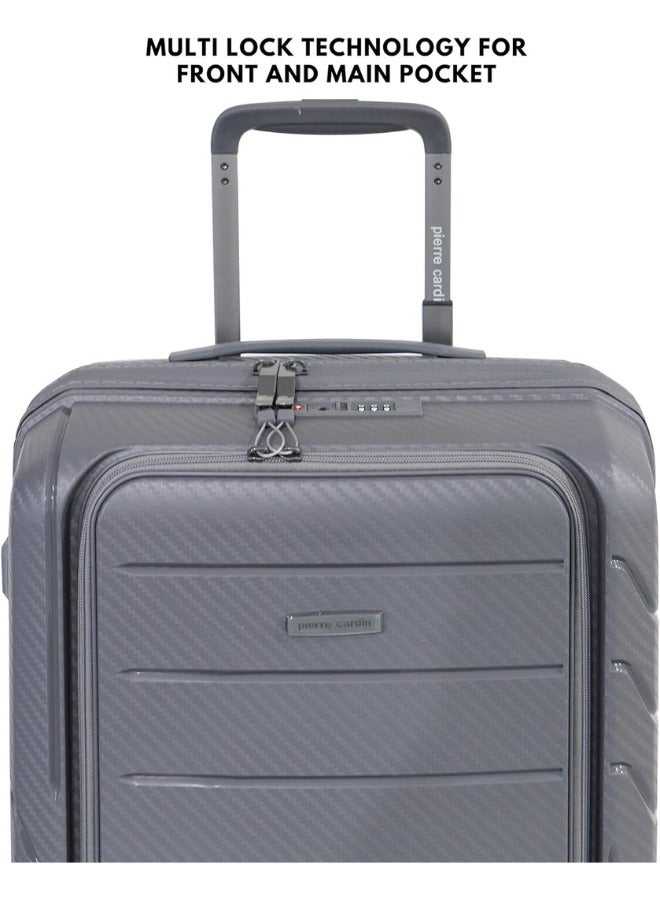 Pierre cardin 20 Inch laptop trolley bag Strong shell Front Pocket with Laptop Compartment rolling laptop bag for business and Travel (Grey)