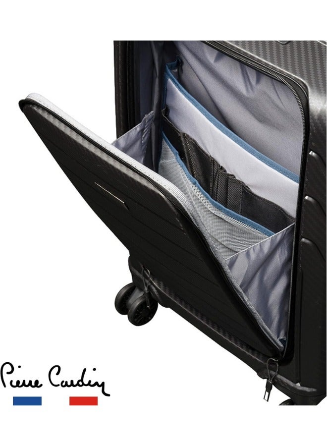 Pierre cardin 20 Inch laptop trolley bag Strong shell Front Pocket with Laptop Compartment rolling laptop bag for business and Travel (Grey)