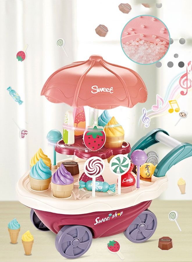 30PCS Rotating Ice Cream Cart Play Set for Kids Educational Ice Cream Shop Trolley Truck with with Music & Lighting - Great Gift for Girls and Boys