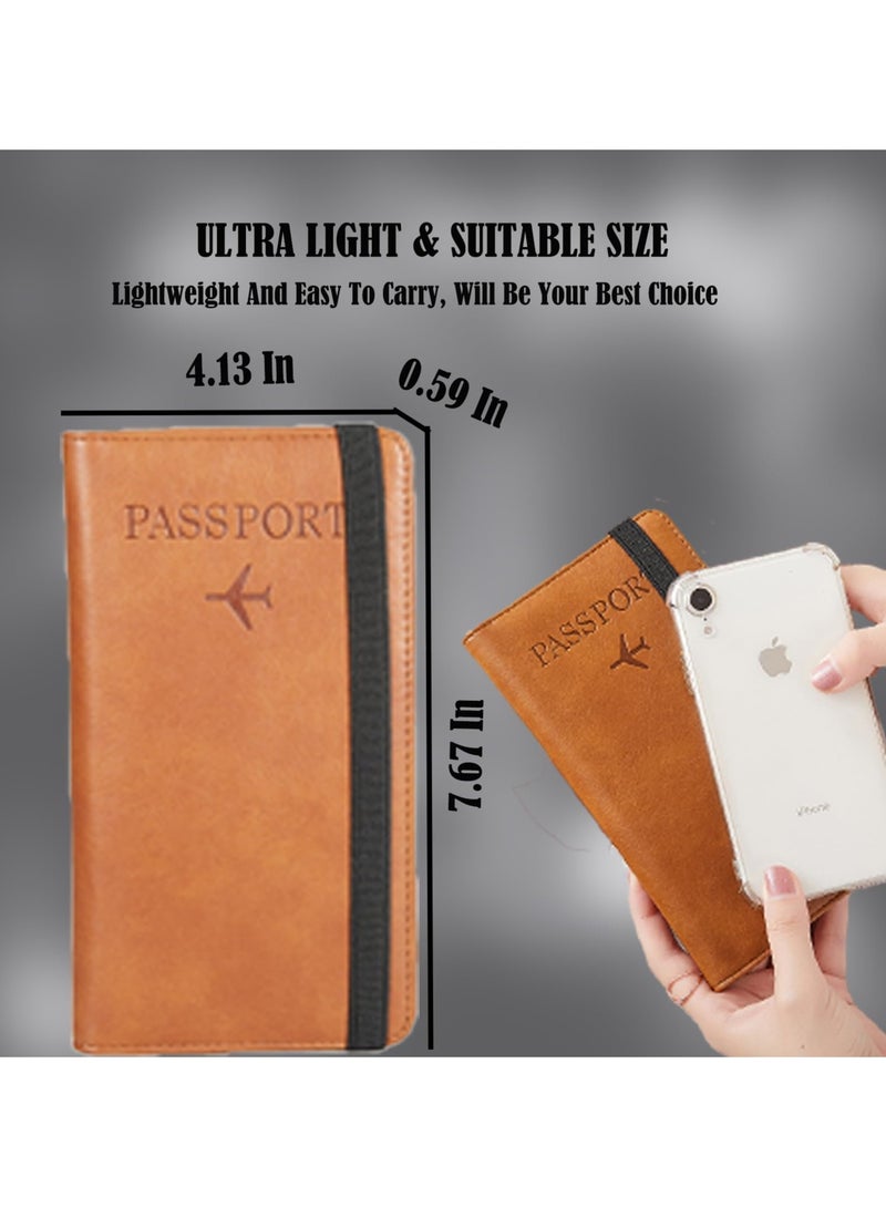 SYOSI Leather Passport Wallet, Multi-purpose Passport Holder Wallet for Women and Men with Phone Pocket, Coin Pocket, Passport Cover, Travel Document Holder for Travel, Business Trip (Blue)