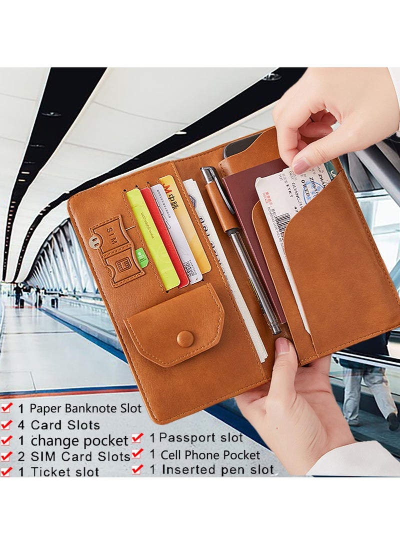SYOSI Leather Passport Wallet, Multi-purpose Passport Holder Wallet for Women and Men with Phone Pocket, Coin Pocket, Passport Cover, Travel Document Holder for Travel, Business Trip (Blue)